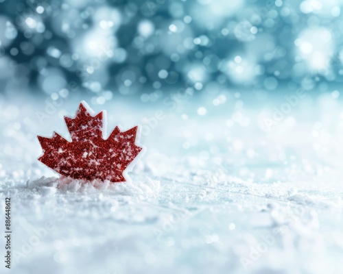 ice hockey in action on the Canada flag background selective focus, futuristic, composite, ice rink backdrop photo