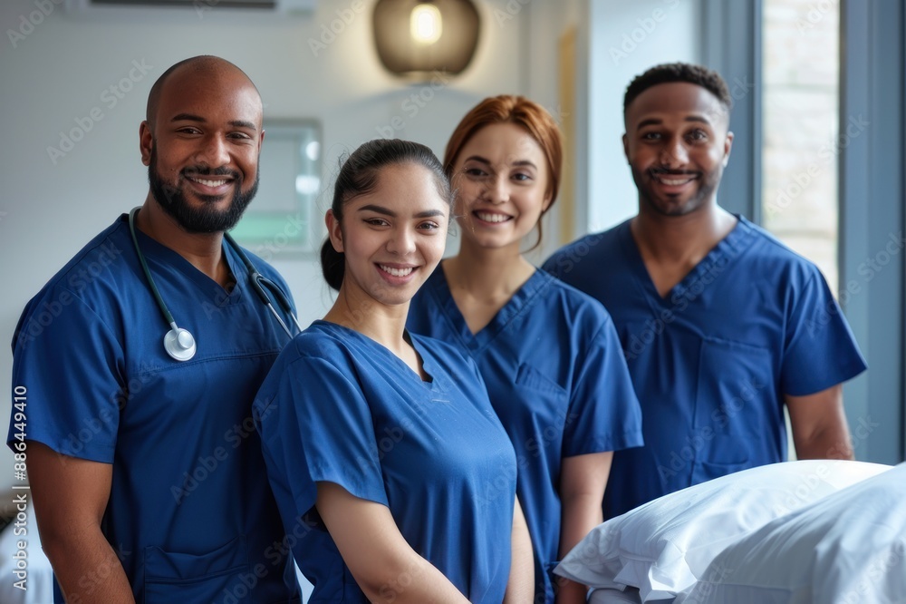 Smiling nurses standing posing for the camera. Smiling nurses standing posing for the camera.