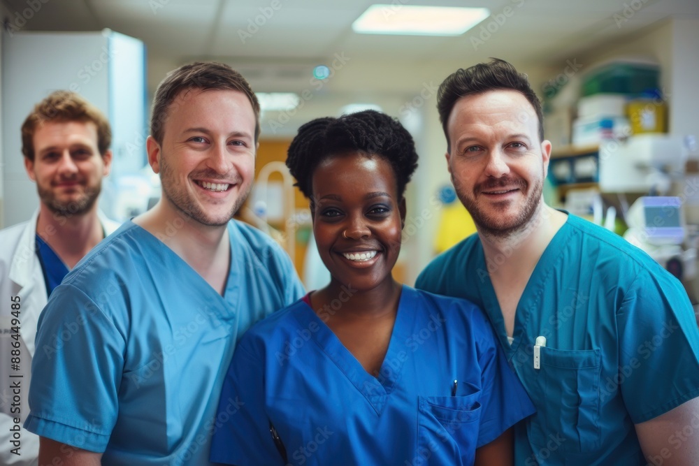 Smiling nurses standing posing for the camera. Smiling nurses standing posing for the camera.