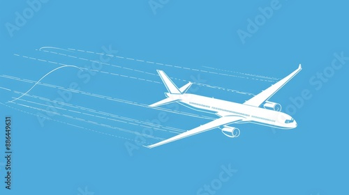 A lue background with a simple white line drawing of an airplane, creating a clean and modern design