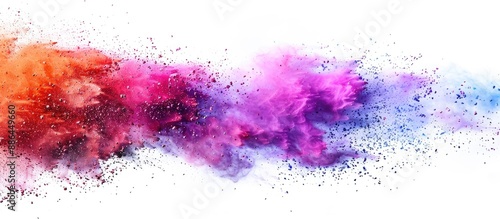 Capture the dynamic burst of colorful powder freezing in action on a blank white background image. with copy space image. Place for adding text or design