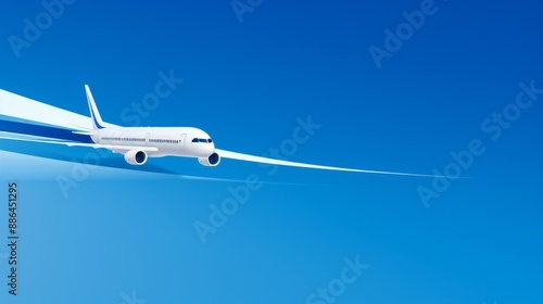 A lue background with a simple white line drawing of an airplane, creating a clean and modern design