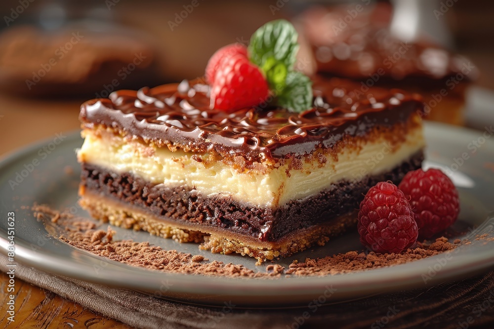 Canada: Nanaimo Bars Layered bars with a crumbly base, custard-flavored middle layer, and chocolate topping, cut into squares and served on a plate Canada: Nanaimo Bars Layered bars with a crumbly base, custard-flavored middle layer, and chocolate topping, cut into squares and served on a plate