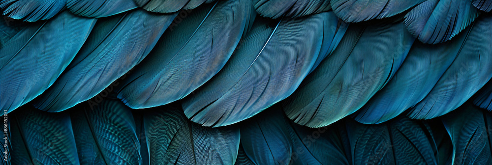 Obraz premium Close up of dark teal feather texture background, abstract nature pattern and wallpaper concept