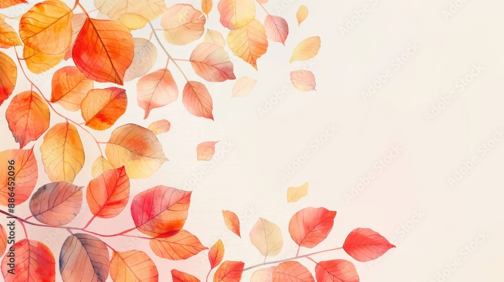 Autumn-themed watercolor leaves in shades of red, orange, and yellow on a white background, creating a warm seasonal design. Autumn-themed watercolor leaves in shades of red, orange, and yellow on a white background, creating a warm seasonal design.