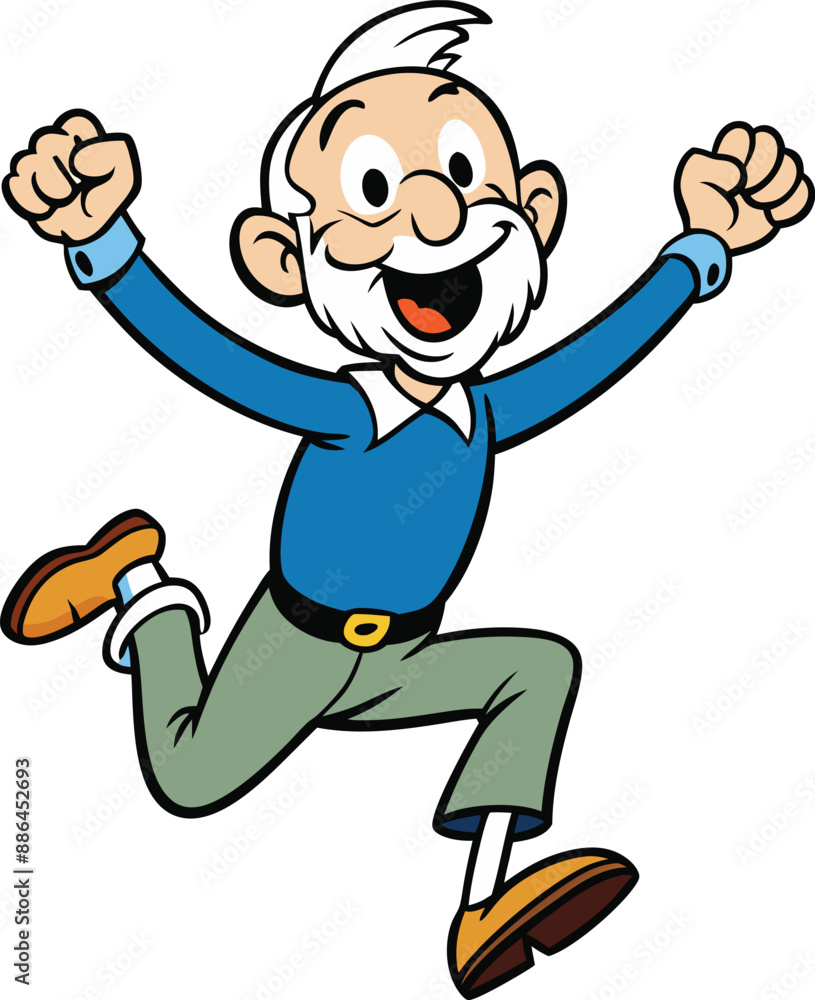 cartoon happy old man jumping vector illustration isolated on a white background, cartoon happy old man jumping vector illustration isolated on a white background,