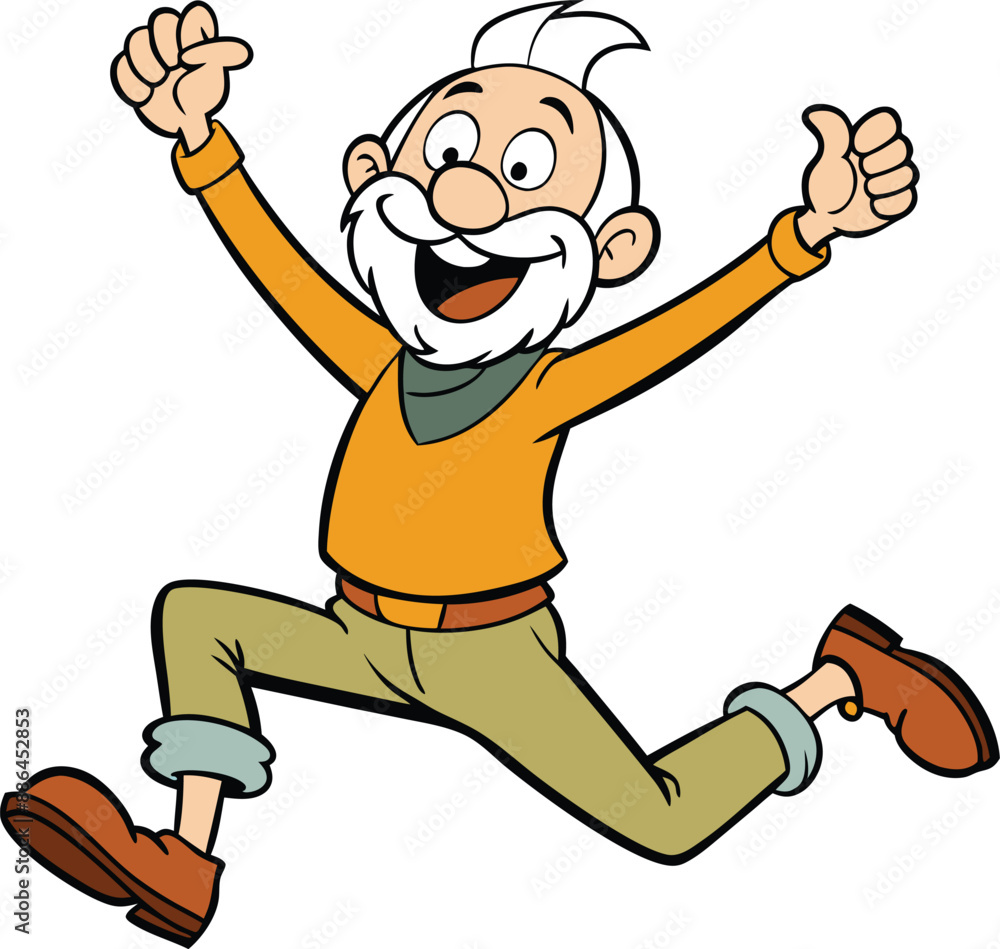 cartoon happy old man jumping vector illustration isolated on a white background, cartoon happy old man jumping vector illustration isolated on a white background,