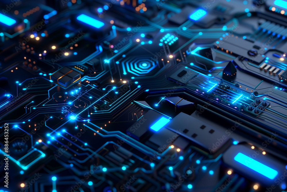 A wallpaper featuring a sleek and futuristic circuit board design with glowing blue accents. A wallpaper featuring a sleek and futuristic circuit board design with glowing blue accents.