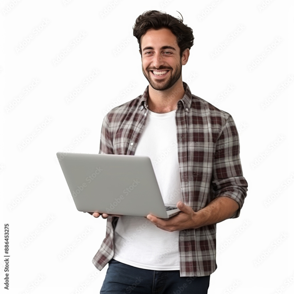 Full Body Photo of Handsome Caucasian Man with Laptop Full Body Photo of Handsome Caucasian Man with Laptop