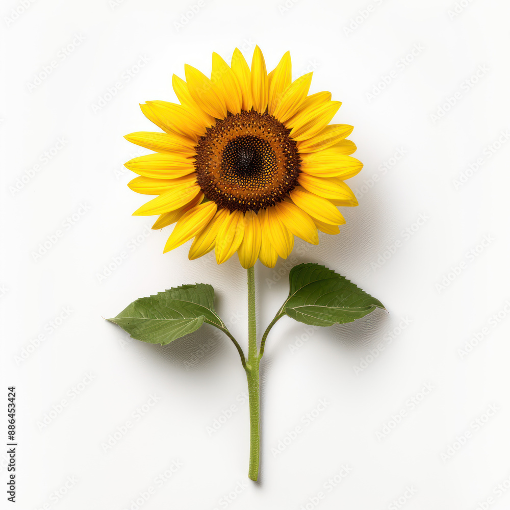 Obraz premium A photo of a sunflower, indoor, isolated on white background, old botanical illustration close up, whimsical, silhouette, museum backdrop
