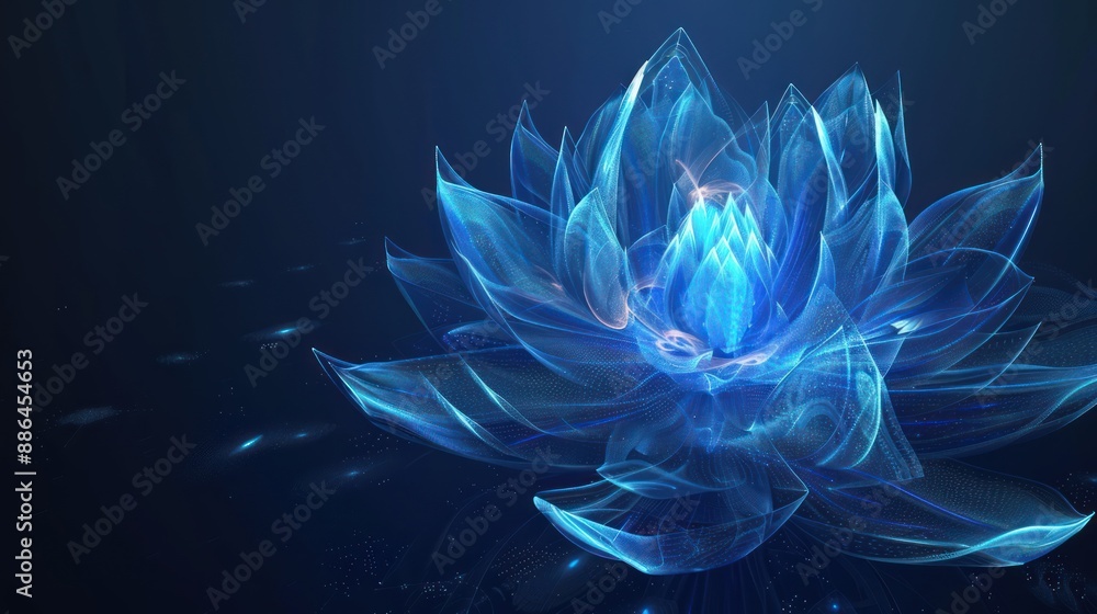 Fototapeta premium Glowing Blue Lotus in Abstract Digital Art