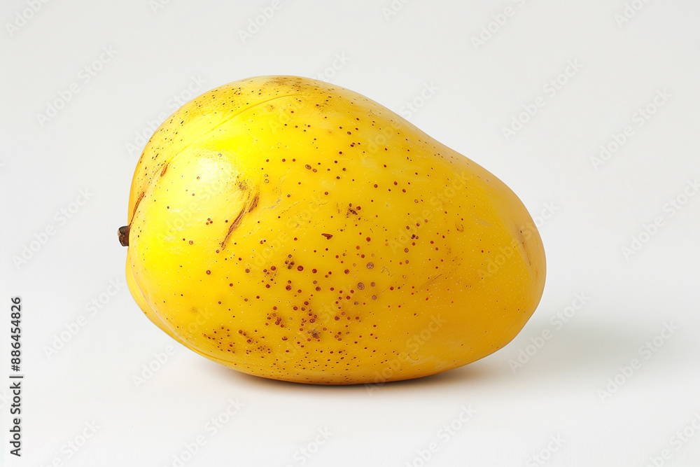 A perfectly shaped yellow mango with subtle natural spots, set against a clean white backdrop. A perfectly shaped yellow mango with subtle natural spots, set against a clean white backdrop.