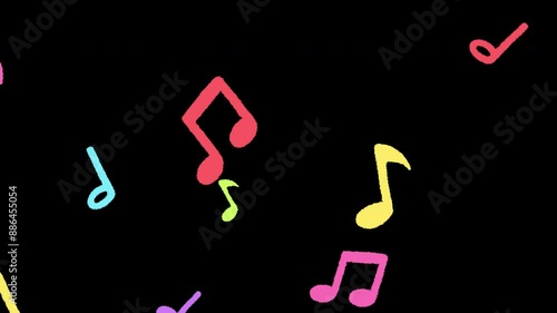 Musical notes flying from center, Musical notes streaming up in melody animation overlay on Alpha Channel Background