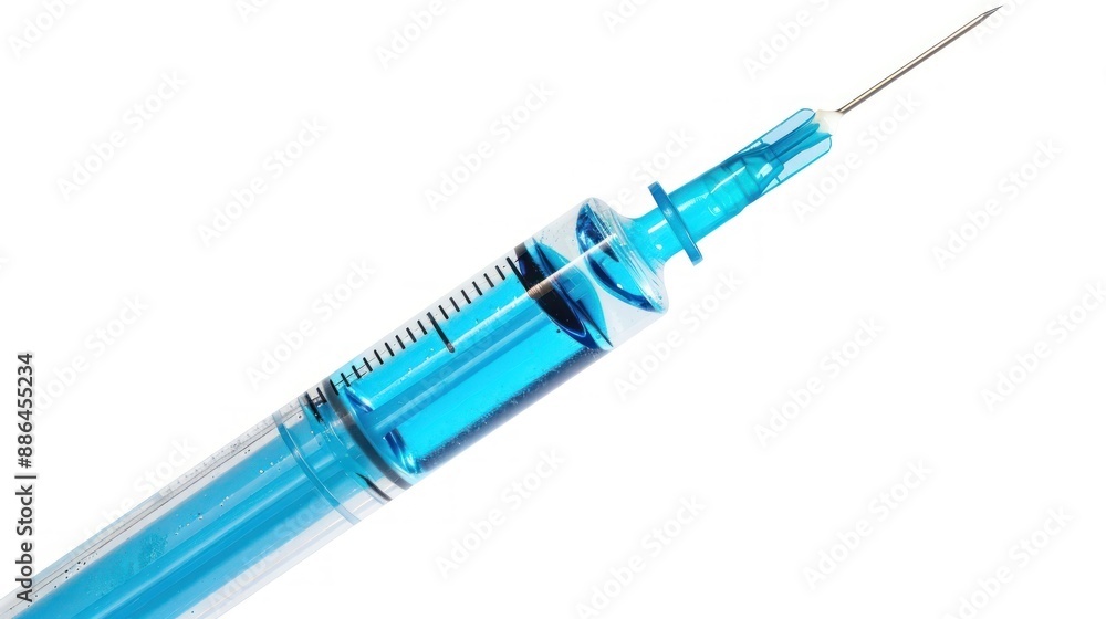 A blue syringe with a blue liquid inside A blue syringe with a blue liquid inside