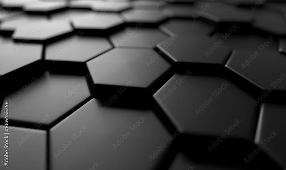 Abstract 3d render black hexagons background pattern, Generative AI Abstract 3d render black hexagons background pattern, Generative AI