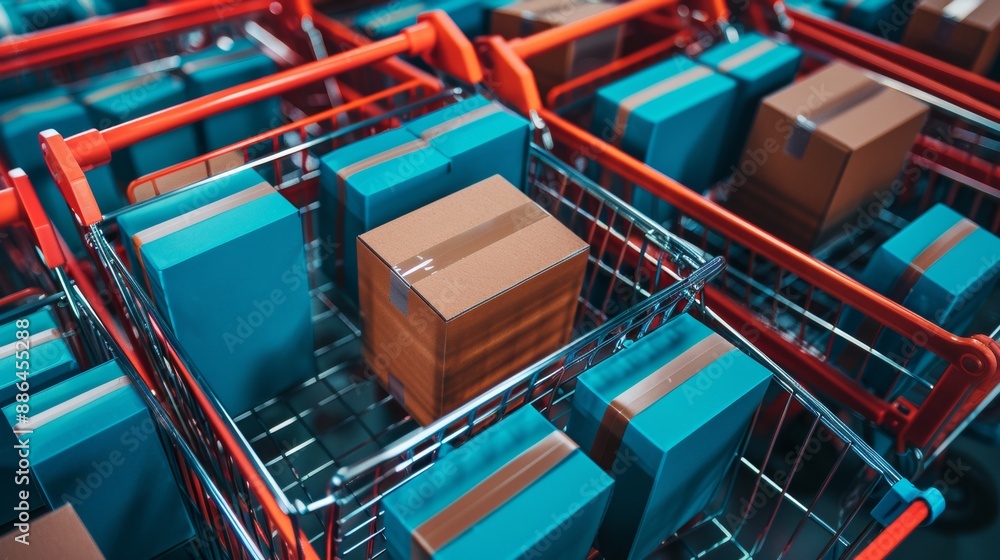 Shopping Carts Filled with Boxes in Store Shopping Carts Filled with Boxes in Store