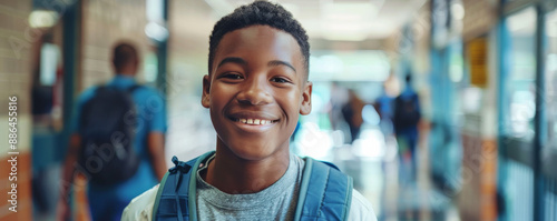 Back to School: Happy African American Teenage Boy