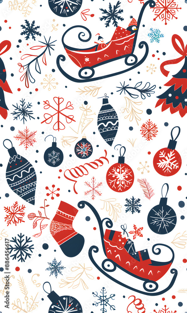 2D illustrated New Year card in a cute graphic style seamless pattern. 2D illustrated New Year card in a cute graphic style seamless pattern.