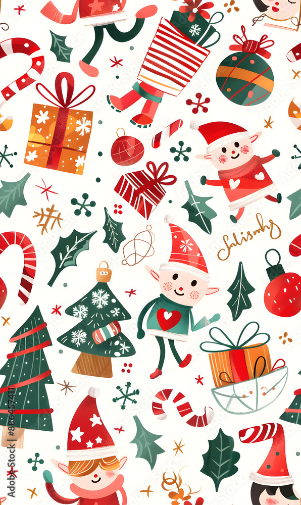 2D illustrated New Year card in a cute graphic style seamless pattern. 2D illustrated New Year card in a cute graphic style seamless pattern.