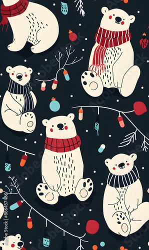 2D illustrated New Year card in a cute graphic style seamless pattern.