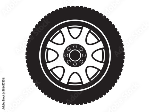 car wheel rim vector silhouette, icon, logo, monochrome, color in black and transparent for conceptual design