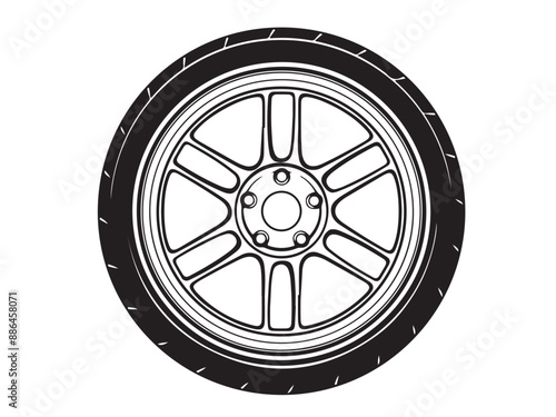 car wheel rim vector silhouette, icon, logo, monochrome, color in black and transparent for conceptual design