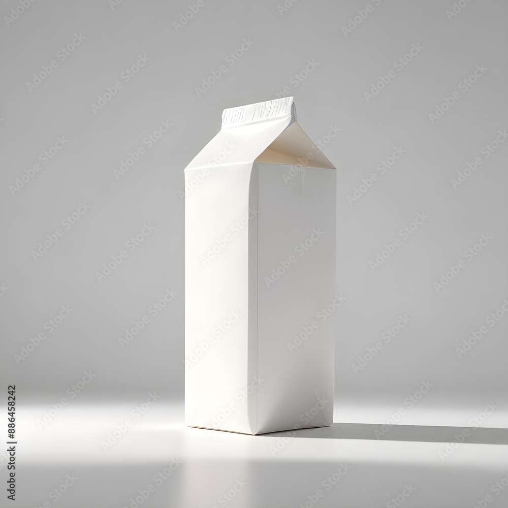 A solitary white cardboard drink carton for drinks with copy space, resting on a pure white backdrop A solitary white cardboard drink carton for drinks with copy space, resting on a pure white backdrop