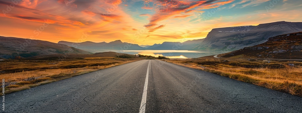 Obraz premium Asphalt Road Through a Mountain Landscape at Sunset
