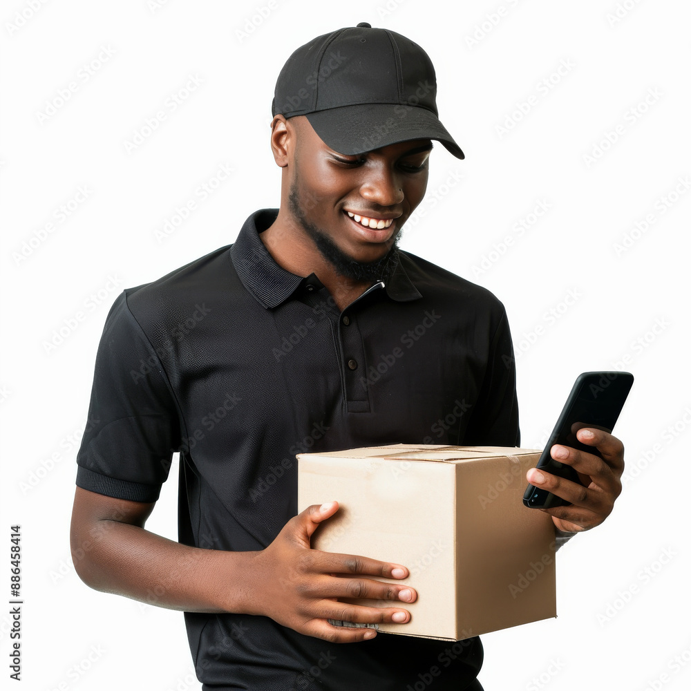 Young Courier in Uniform Holding Delivery Package Young Courier in Uniform Holding Delivery Package