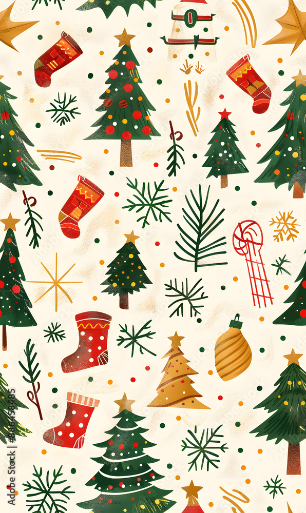 2D illustrated New Year card in a cute graphic style seamless pattern. 2D illustrated New Year card in a cute graphic style seamless pattern.