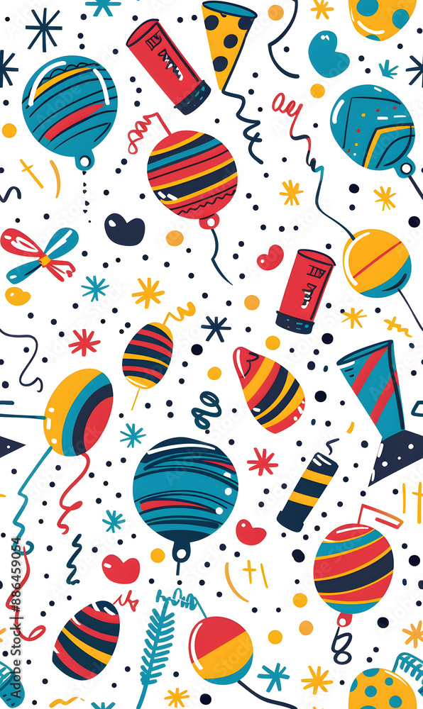 2D illustrated New Year card in a cute graphic style seamless pattern. 2D illustrated New Year card in a cute graphic style seamless pattern.