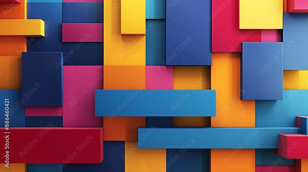 Abstract background with block-like wall design, incorporating colorful rectangular panels arranged in a dynamic and playful pattern Abstract background with block-like wall design, incorporating colorful rectangular panels arranged in a dynamic and playful pattern