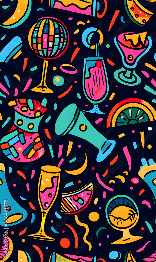 2D illustrated New Year card in a cute graphic style seamless pattern. 2D illustrated New Year card in a cute graphic style seamless pattern.