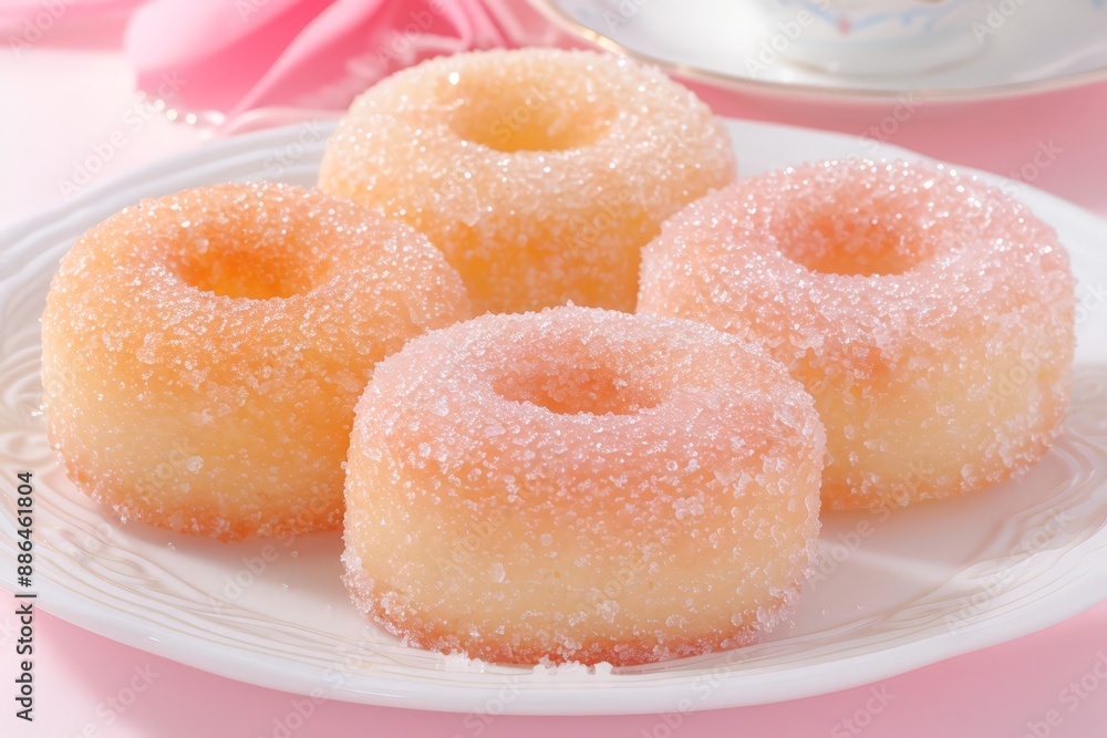 Sugar-coated mini doughnuts on a white plate, perfect for dessert displays and sweet treat presentations. Sugar-coated mini doughnuts on a white plate, perfect for dessert displays and sweet treat presentations.