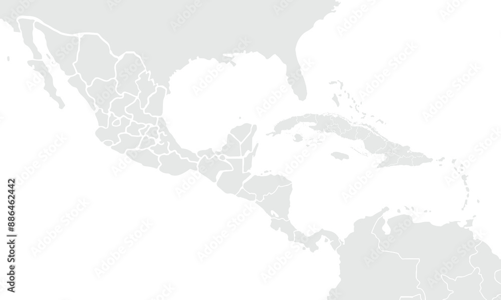 Fototapeta premium Central America Map Grayscale,isolated on white background for website layouts,background,education, precise,customizable,Travel worldwide,map silhouette backdrop,earth geography, political,reports.