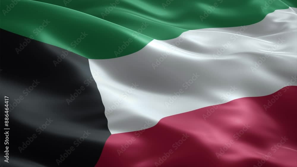 Close up view of Kuwait waving flag video animation, realistic flag background, perfect loop, official colors, 4K footage Close up view of Kuwait waving flag video animation, realistic flag background, perfect loop, official colors, 4K footage