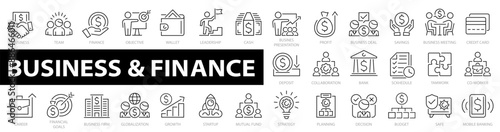 Business and Finance web icon set. Business icons. Finance web icon collection. loan, cash, saving, financial goal, profit, budget, mutual fund, earning money and more. Vector illustration