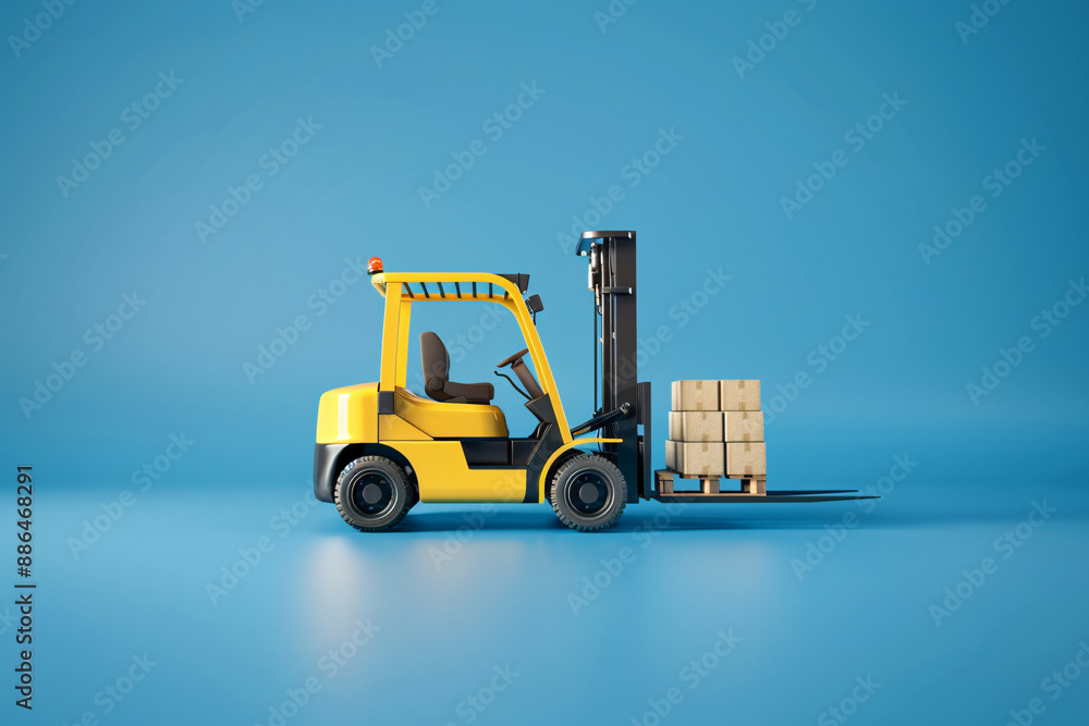 a forklift with boxes on a blue background a forklift with boxes on a blue background