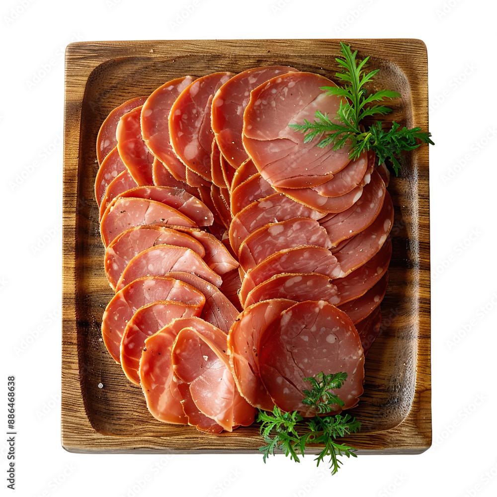 Φωτογραφία Top view of a delicious looking sliced turkey bologna arranged food photography