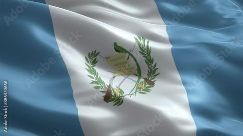 Close up view of Guatemala waving flag video animation, realistic flag background, perfect loop, official colors, 4K footage