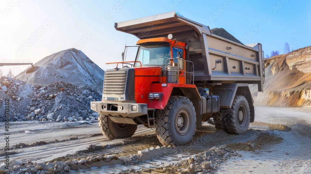 Red Dump Truck in Quarry Red Dump Truck in Quarry