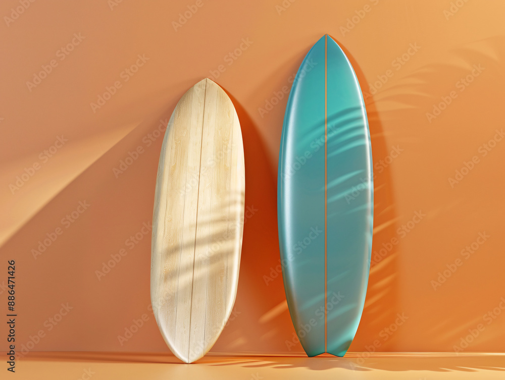 two surfboards leaning against a wall two surfboards leaning against a wall