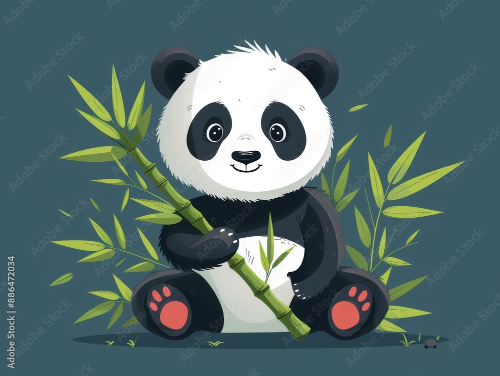 Cute panda sitting with bamboo, flat vector art, high definition. Cute panda sitting with bamboo, flat vector art, high definition.