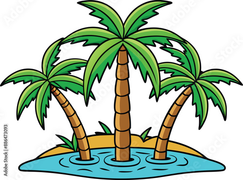 tropical island with palm trees vector illustration isolated on a white background. palm trees in cartoon style.