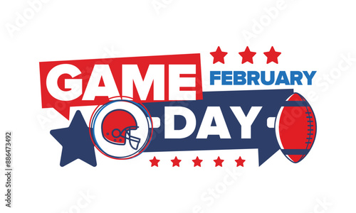 Game Day. American football playoff. Super Party in United States. Final game of regular season. Professional team championship. Ball for american football. Sport poster. Vector illustration