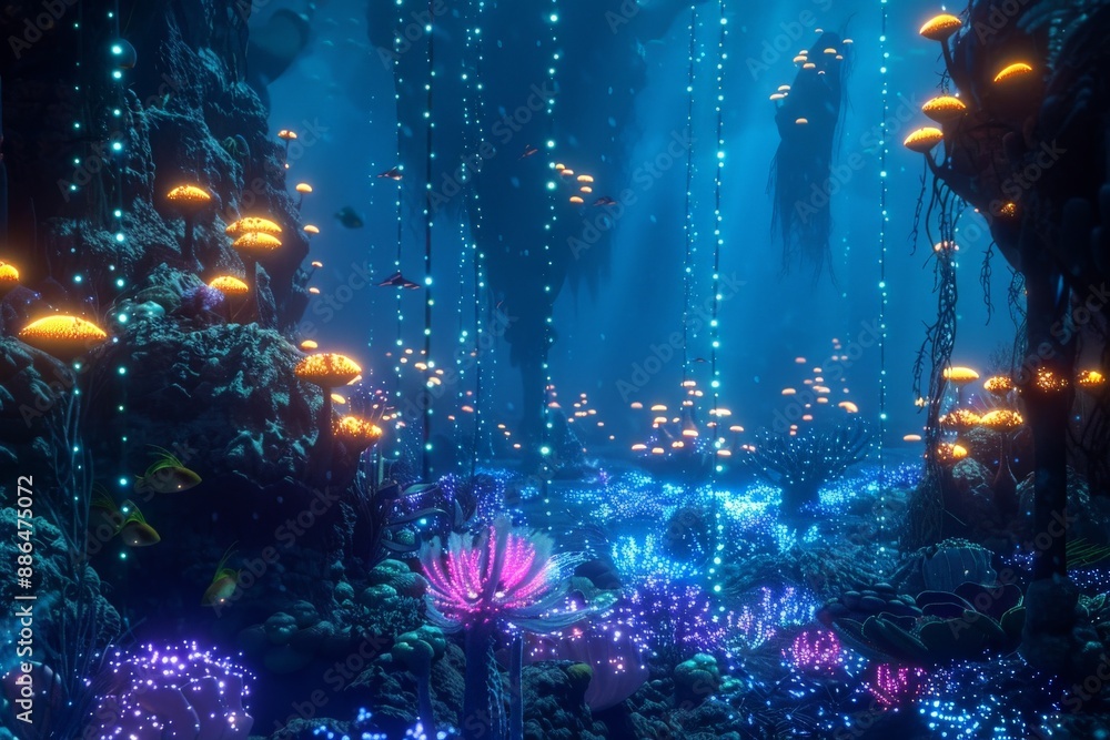 Obraz premium Bioluminescent Underwater Cave.