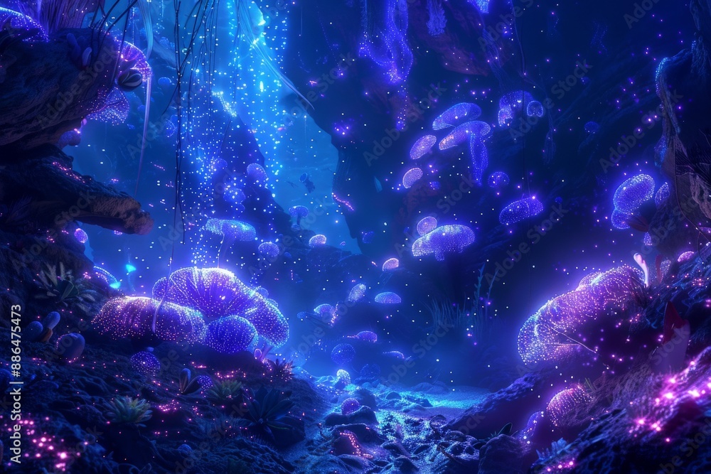 Bioluminescent Underwater Cave. Bioluminescent Underwater Cave.