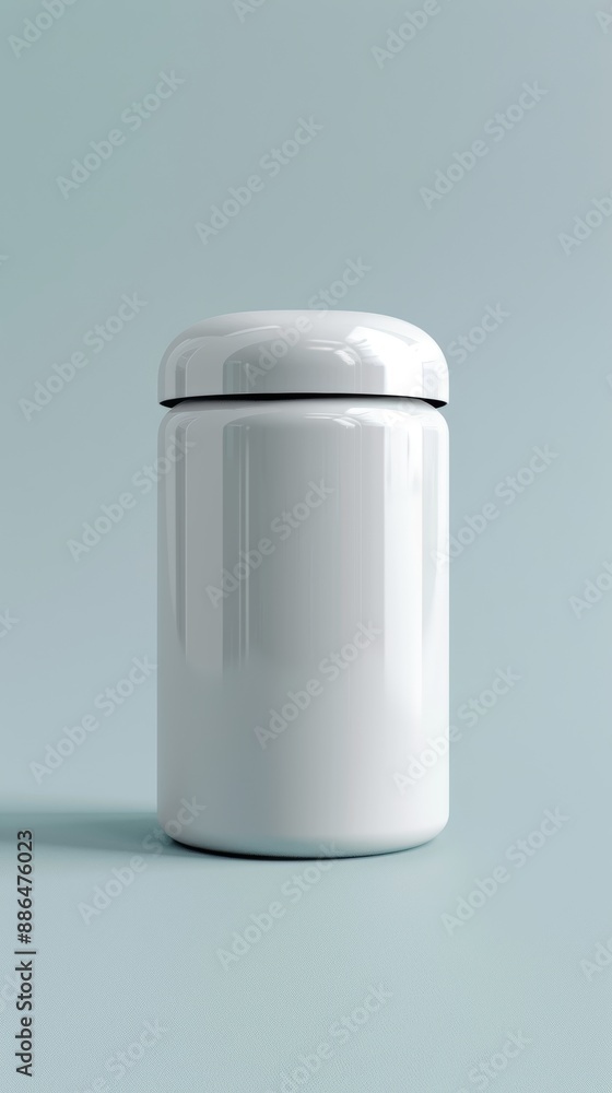 A white container sits on a blue surface A white container sits on a blue surface