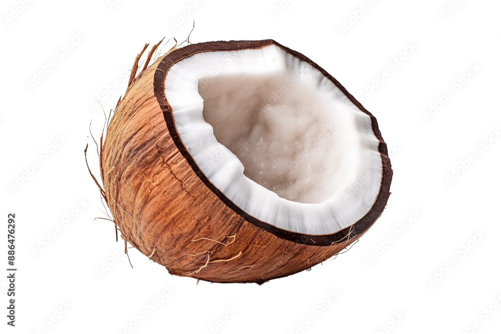 A Perfectly Ripe Coconut Cracked Open for a Refreshing Treat on a White or Clear Surface PNG Transparent Background A Perfectly Ripe Coconut Cracked Open for a Refreshing Treat on a White or Clear Surface PNG Transparent Background