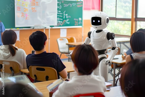 学校で授業をする人型ロボット教師